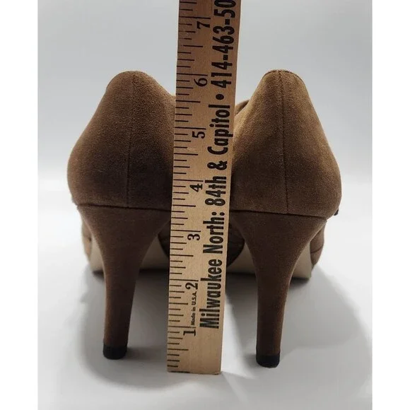 Anne Klein AK Warrena Women Booties Pumps Size 9.5 M Leather Suede Brown Shoes - Picture 6 of 12